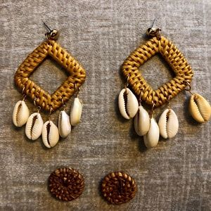 2 Pairs of Rattan Woven Bohemian Earrings Handmade